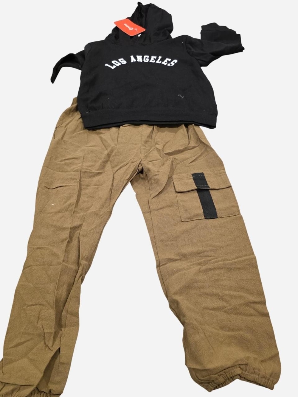 PatPat Black Hoodie with Tan Cargo Jogger Set